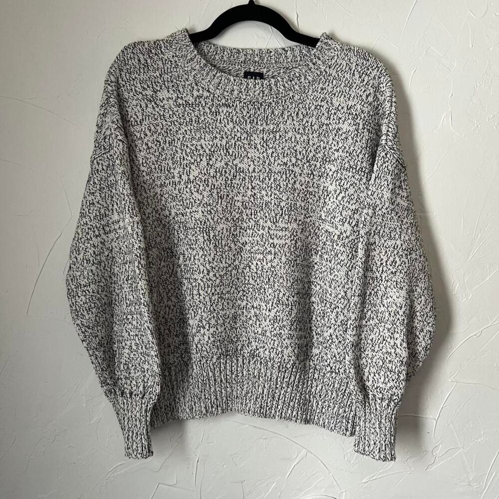 Gap Marled Knit Sweater White Black Minmalist Pullover Womens M Classic Neutral - Picture 4 of 7